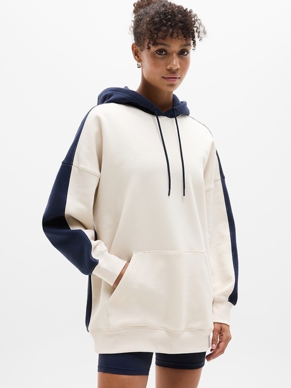 NWT Athleta Forever Fleece Hoodie Cream/Navy